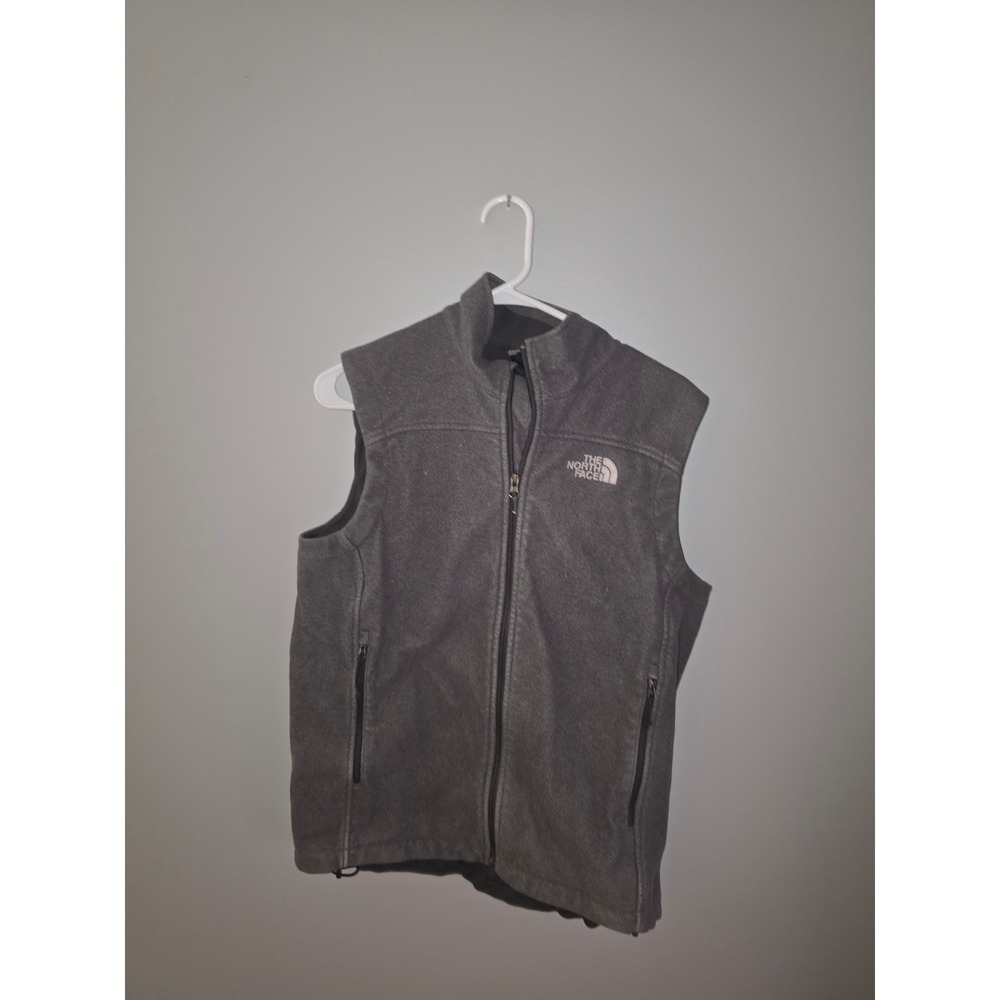 The North Face Mens Full Zip Fleece Vest Charcoal Gray Heathered Logo Large